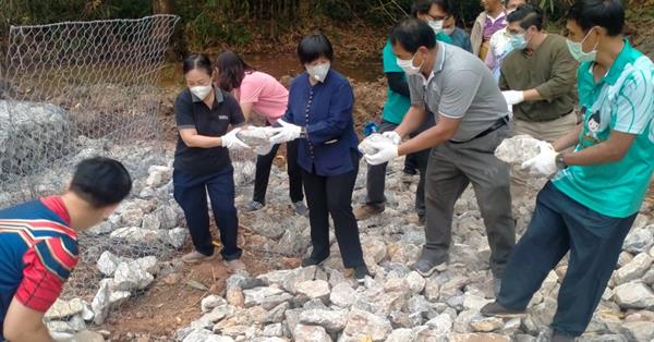 University of Phayao build the first check dam which was built by the stones for revitalize forest areas and Thai peacock conservation areas.