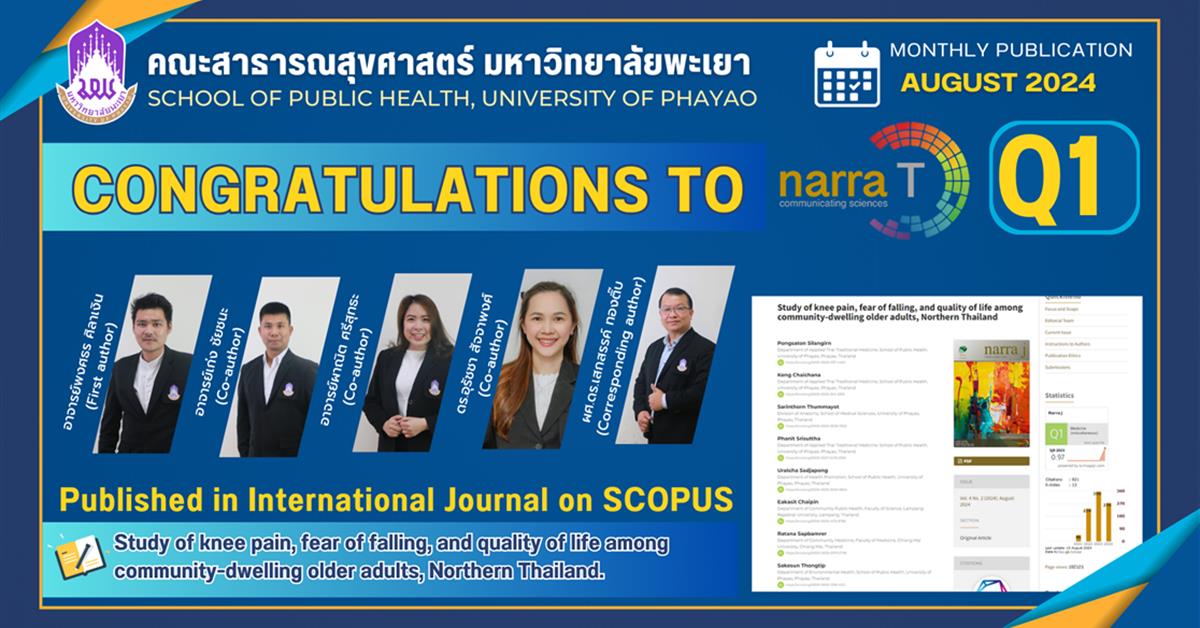 คณะสาธารณสุขศาสตร์ มหาวิทยาลัยพะเยา ขอแสดงความยินดีกับอาจารย์ได้รับการตีพิมพ์ในวารสาร ระดับนานาชาติ