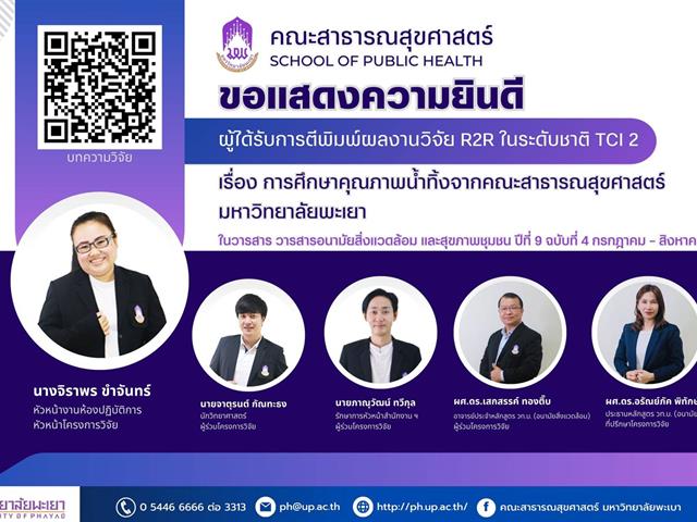 ขอแสดงความยินดี  กับบุคลากรที่ได้รับการตีพิมพ์ผลงานวิจัย R2R ในระดับชาติ (TCI-2)