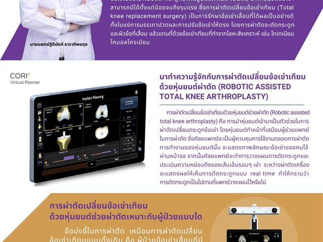 The University of Phayao Hoapital has elevated their treatment methods by incorporating robotic assisted total knee arthroplasty, resulting in successful outcomes.